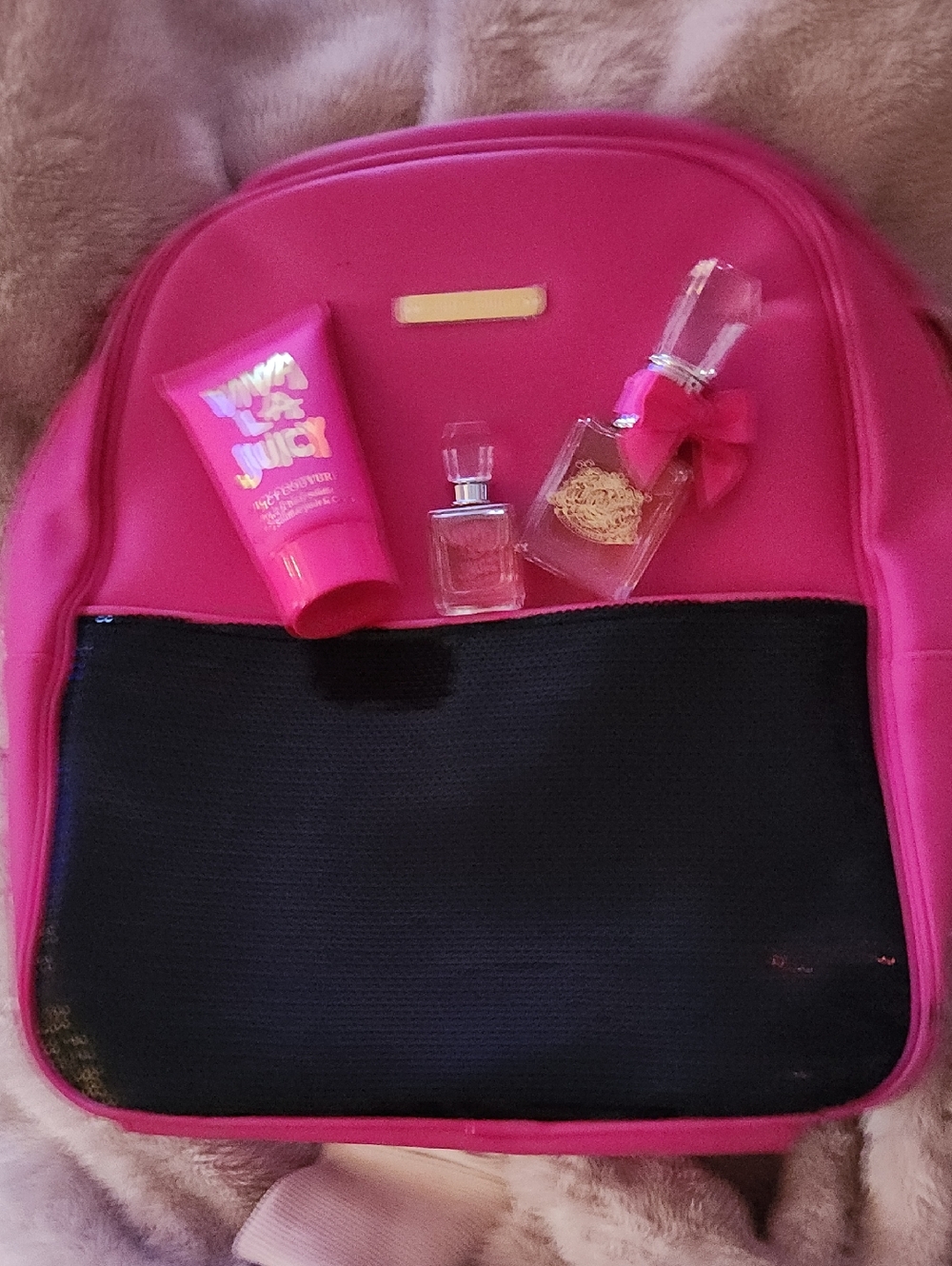Juicy Couture Hot Pink Backpack with Black Front Panel With Perfume Set